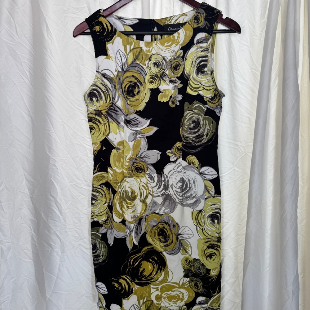 Connected Apparel Floral Midi Dress - Black, Yellow, White